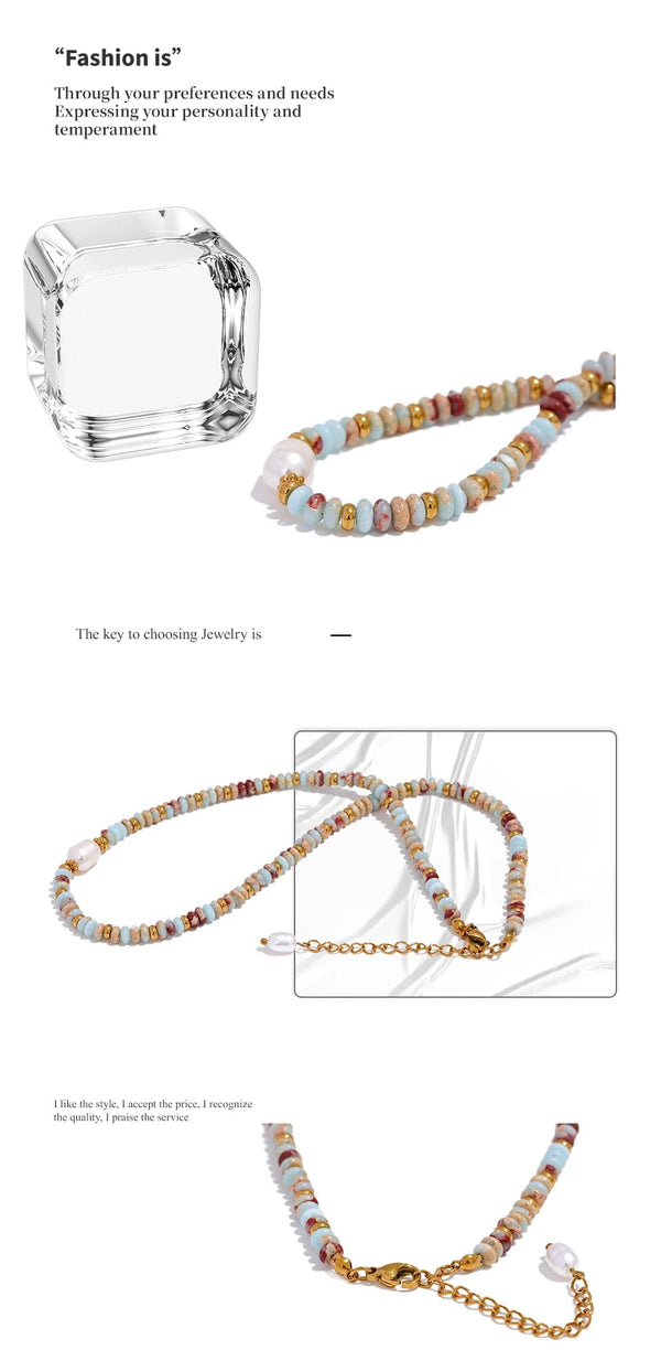 Planet Gates YH1895A Yhpup Trendy Natural Stone Freshwater Pearl Collar Chain Necklace Stainless Steel Handmade Stylish Beads Jewelry Bijoux Gift