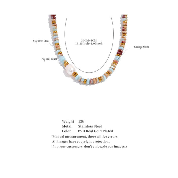 Planet Gates YH1895A Yhpup Trendy Natural Stone Freshwater Pearl Collar Chain Necklace Stainless Steel Handmade Stylish Beads Jewelry Bijoux Gift