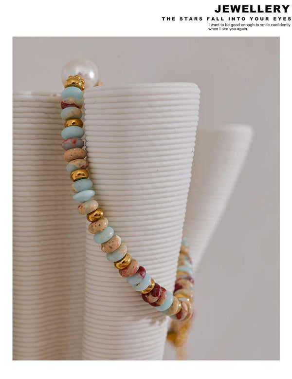 Planet Gates YH1895A Yhpup Trendy Natural Stone Freshwater Pearl Collar Chain Necklace Stainless Steel Handmade Stylish Beads Jewelry Bijoux Gift