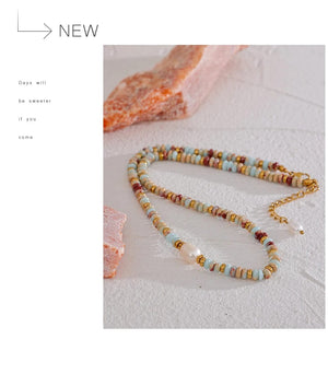 Planet Gates YH1895A Yhpup Trendy Natural Stone Freshwater Pearl Collar Chain Necklace Stainless Steel Handmade Stylish Beads Jewelry Bijoux Gift