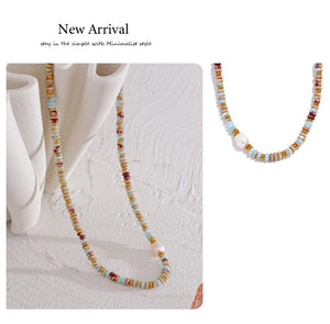 Planet Gates YH1895A Yhpup Trendy Natural Stone Freshwater Pearl Collar Chain Necklace Stainless Steel Handmade Stylish Beads Jewelry Bijoux Gift