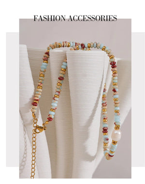 Planet Gates YH1895A Yhpup Trendy Natural Stone Freshwater Pearl Collar Chain Necklace Stainless Steel Handmade Stylish Beads Jewelry Bijoux Gift