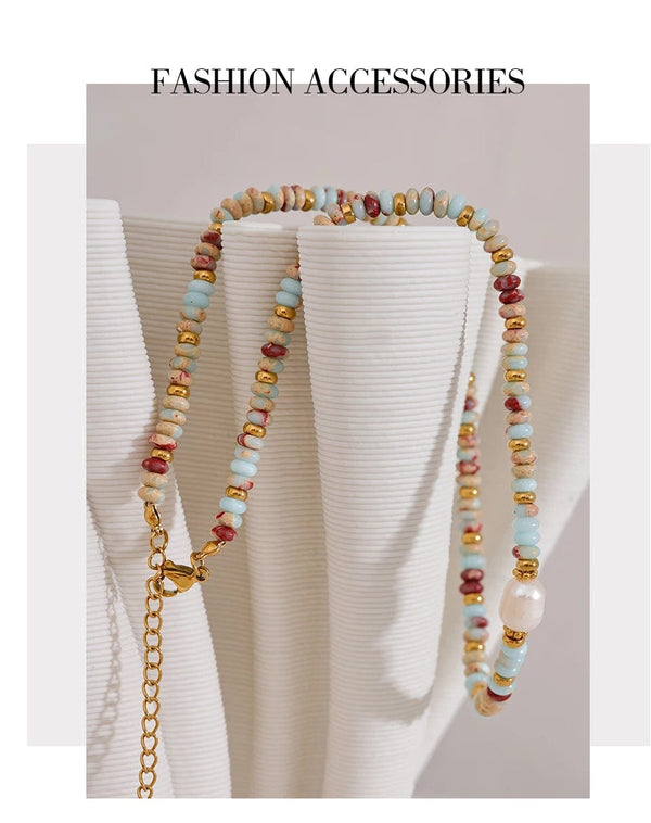 Planet Gates YH1895A Yhpup Trendy Natural Stone Freshwater Pearl Collar Chain Necklace Stainless Steel Handmade Stylish Beads Jewelry Bijoux Gift