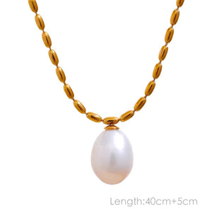 Planet Gates YH2085A Gold Yhpup Tarnish Free Natural Pearl Beads Chic Exquisite Necklace Thin Chain Stainless Steel Minimalist Charm Collar Jewelry Women