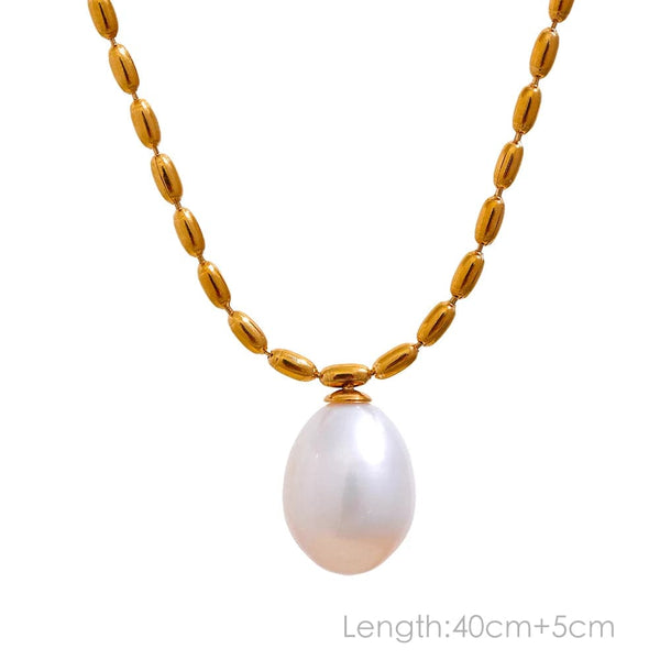 Planet Gates YH2085A Gold Yhpup Tarnish Free Natural Pearl Beads Chic Exquisite Necklace Thin Chain Stainless Steel Minimalist Charm Collar Jewelry Women