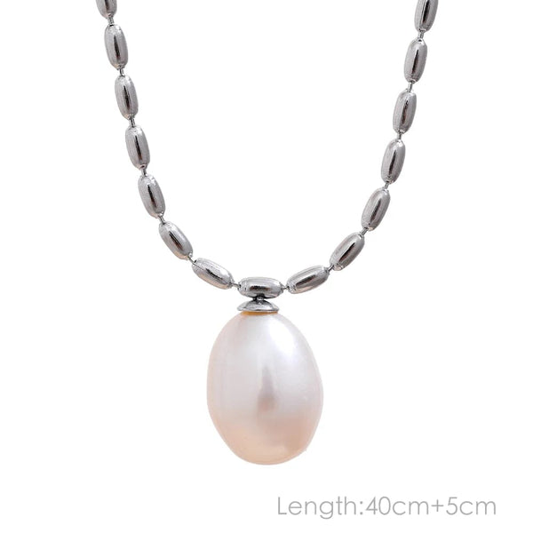 Planet Gates YH2085A Platinum Yhpup Tarnish Free Natural Pearl Beads Chic Exquisite Necklace Thin Chain Stainless Steel Minimalist Charm Collar Jewelry Women