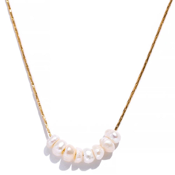 Planet Gates YH2102A Gold Yhpup Tarnish Free Natural Pearl Beads Chic Exquisite Necklace Thin Chain Stainless Steel Minimalist Charm Collar Jewelry Women