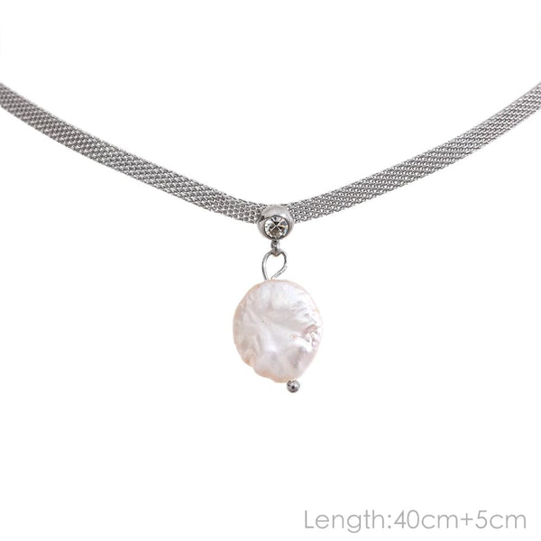 Planet Gates YH2509A Steel Yhpup Tarnish Free Natural Pearl Beads Chic Exquisite Necklace Thin Chain Stainless Steel Minimalist Charm Collar Jewelry Women