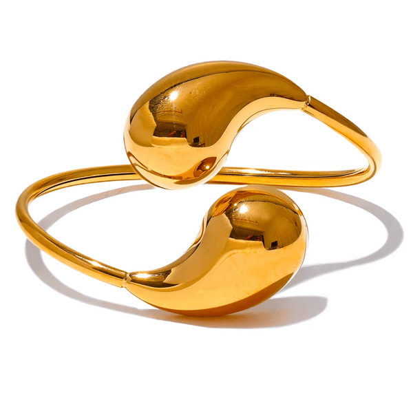 Planet Gates YH2865A Gold Yhpup 316l Stainless Steel Water Drop Hollow Adjustable Bracelet Bangle for Women 18K Gold PVD Plated Rust Proof Unusual Jewelry