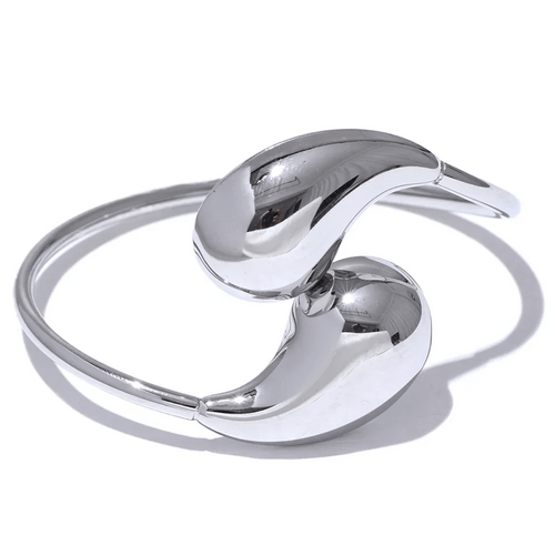 Planet Gates YH2866A Steel Yhpup 316l Stainless Steel Water Drop Hollow Adjustable Bracelet Bangle for Women 18K Gold PVD Plated Rust Proof Unusual Jewelry