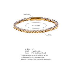 Planet Gates YH3865A Platinum Yhpup 4mm High Quality Shiny Cubic Zirconia Chain Wrist Bracelet Bangle for Women Stainless Steel Exquisite Premium Jewelry New
