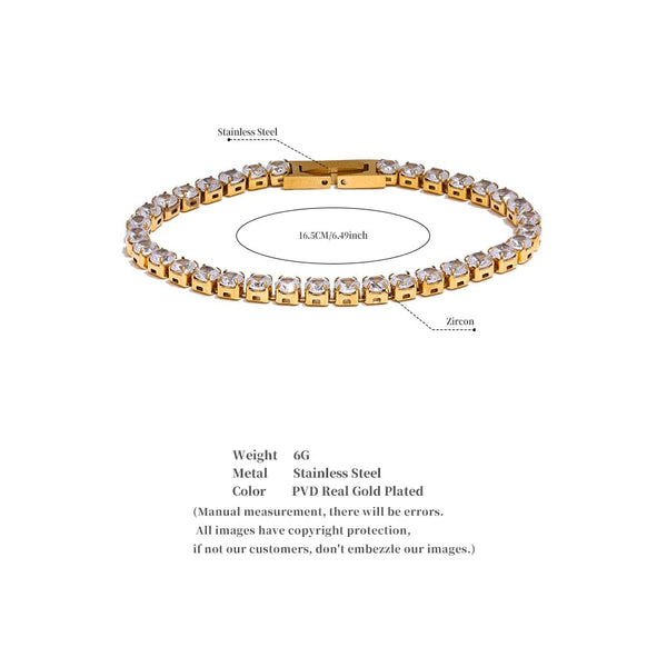 Planet Gates YH3865A Platinum Yhpup 4mm High Quality Shiny Cubic Zirconia Chain Wrist Bracelet Bangle for Women Stainless Steel Exquisite Premium Jewelry New