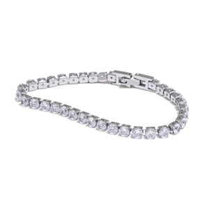 Planet Gates YH3865A Platinum Yhpup 4mm High Quality Shiny Cubic Zirconia Chain Wrist Bracelet Bangle for Women Stainless Steel Exquisite Premium Jewelry New