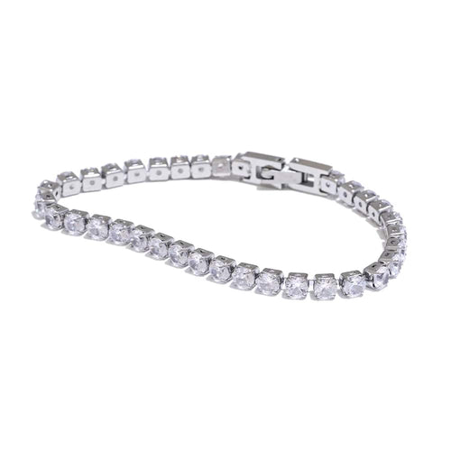 Planet Gates YH3865A Platinum Yhpup 4mm High Quality Shiny Cubic Zirconia Chain Wrist Bracelet Bangle for Women Stainless Steel Exquisite Premium Jewelry New
