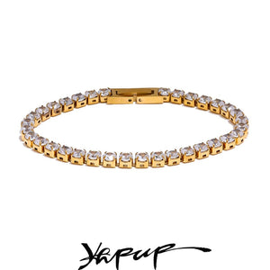 Planet Gates YH3865A Platinum Yhpup 4mm High Quality Shiny Cubic Zirconia Chain Wrist Bracelet Bangle for Women Stainless Steel Exquisite Premium Jewelry New