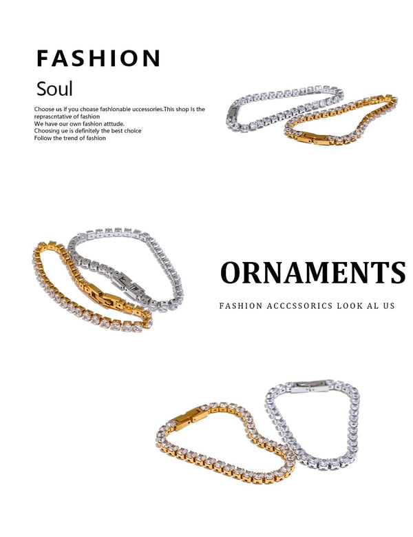 Planet Gates YH3865A Platinum Yhpup 4mm High Quality Shiny Cubic Zirconia Chain Wrist Bracelet Bangle for Women Stainless Steel Exquisite Premium Jewelry New