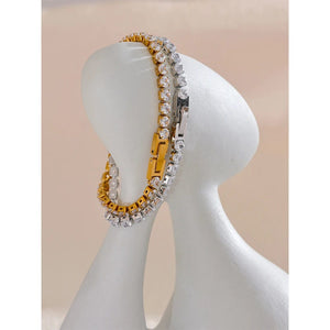 Planet Gates YH3865A Platinum Yhpup 4mm High Quality Shiny Cubic Zirconia Chain Wrist Bracelet Bangle for Women Stainless Steel Exquisite Premium Jewelry New