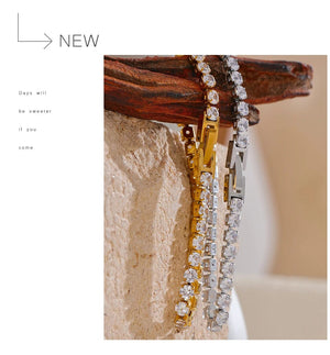 Planet Gates YH3865A Platinum Yhpup 4mm High Quality Shiny Cubic Zirconia Chain Wrist Bracelet Bangle for Women Stainless Steel Exquisite Premium Jewelry New