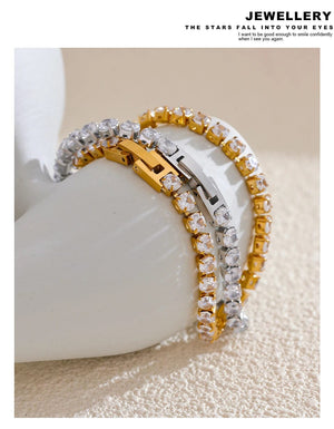 Planet Gates YH3865A Platinum Yhpup 4mm High Quality Shiny Cubic Zirconia Chain Wrist Bracelet Bangle for Women Stainless Steel Exquisite Premium Jewelry New