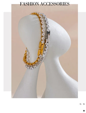 Planet Gates YH3865A Platinum Yhpup 4mm High Quality Shiny Cubic Zirconia Chain Wrist Bracelet Bangle for Women Stainless Steel Exquisite Premium Jewelry New