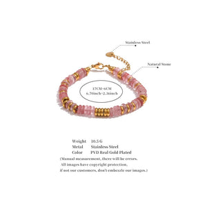 Planet Gates YH4039A Pink Yhpup Colorful Natural Stone Beads Chain Handmade Bracelet Bangle Waterproof Bohemia Stainless Steel Y2K Trendy Jewelry Gift