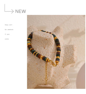 Planet Gates YH4039A Pink Yhpup Colorful Natural Stone Beads Chain Handmade Bracelet Bangle Waterproof Bohemia Stainless Steel Y2K Trendy Jewelry Gift