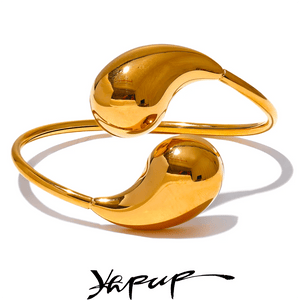 Planet Gates Yhpup 316l Stainless Steel Water Drop Hollow Adjustable Bracelet Bangle for Women 18K Gold PVD Plated Rust Proof Unusual Jewelry