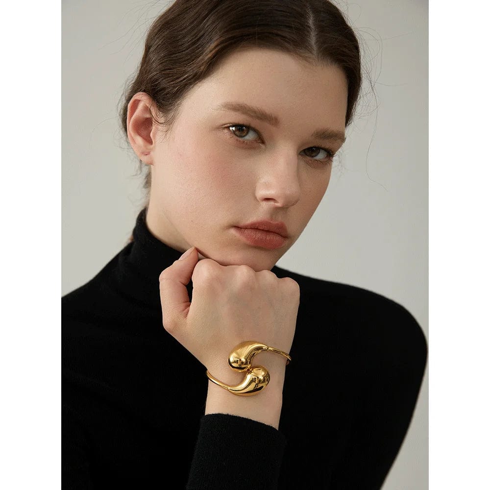 Planet Gates Yhpup 316l Stainless Steel Water Drop Hollow Adjustable Bracelet Bangle for Women 18K Gold PVD Plated Rust Proof Unusual Jewelry