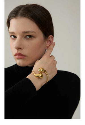 Planet Gates Yhpup 316l Stainless Steel Water Drop Hollow Adjustable Bracelet Bangle for Women 18K Gold PVD Plated Rust Proof Unusual Jewelry