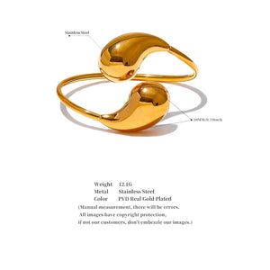 Planet Gates Yhpup 316l Stainless Steel Water Drop Hollow Adjustable Bracelet Bangle for Women 18K Gold PVD Plated Rust Proof Unusual Jewelry