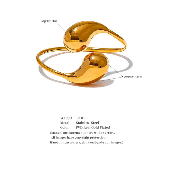 Planet Gates Yhpup 316l Stainless Steel Water Drop Hollow Adjustable Bracelet Bangle for Women 18K Gold PVD Plated Rust Proof Unusual Jewelry