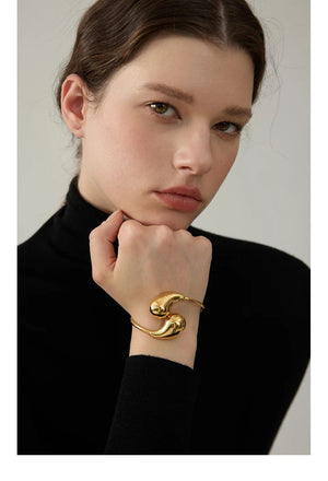 Planet Gates Yhpup 316l Stainless Steel Water Drop Hollow Adjustable Bracelet Bangle for Women 18K Gold PVD Plated Rust Proof Unusual Jewelry