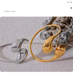 Planet Gates Yhpup 316l Stainless Steel Water Drop Hollow Adjustable Bracelet Bangle for Women 18K Gold PVD Plated Rust Proof Unusual Jewelry