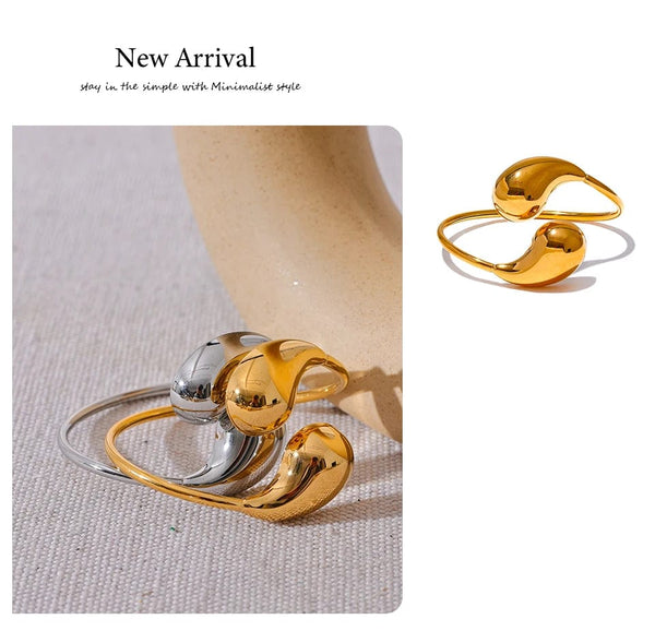 Planet Gates Yhpup 316l Stainless Steel Water Drop Hollow Adjustable Bracelet Bangle for Women 18K Gold PVD Plated Rust Proof Unusual Jewelry