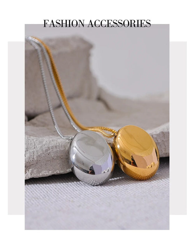 Planet Gates Yhpup 70cm Minimalist Long Unisex Sweater Chain Jewelry 316l Stainless Steel Oval Pendant Necklace for Men Women Waterproof