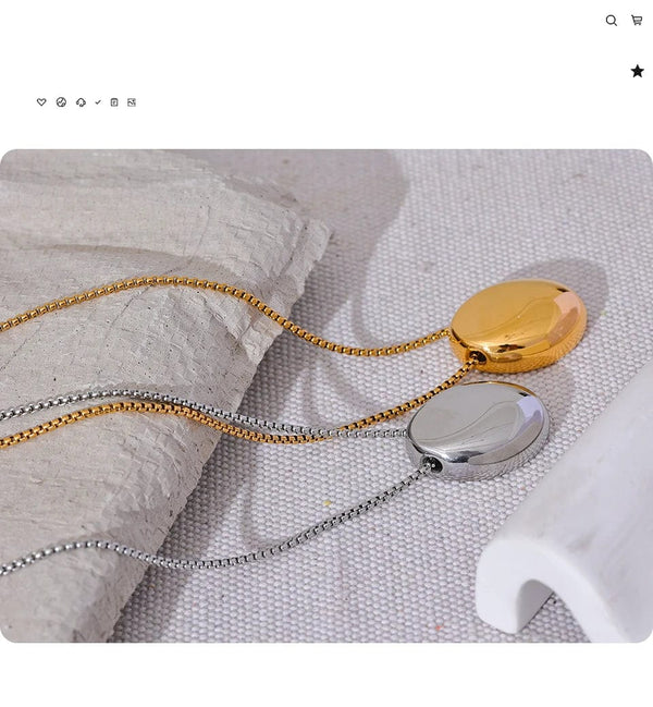 Planet Gates Yhpup 70cm Minimalist Long Unisex Sweater Chain Jewelry 316l Stainless Steel Oval Pendant Necklace for Men Women Waterproof