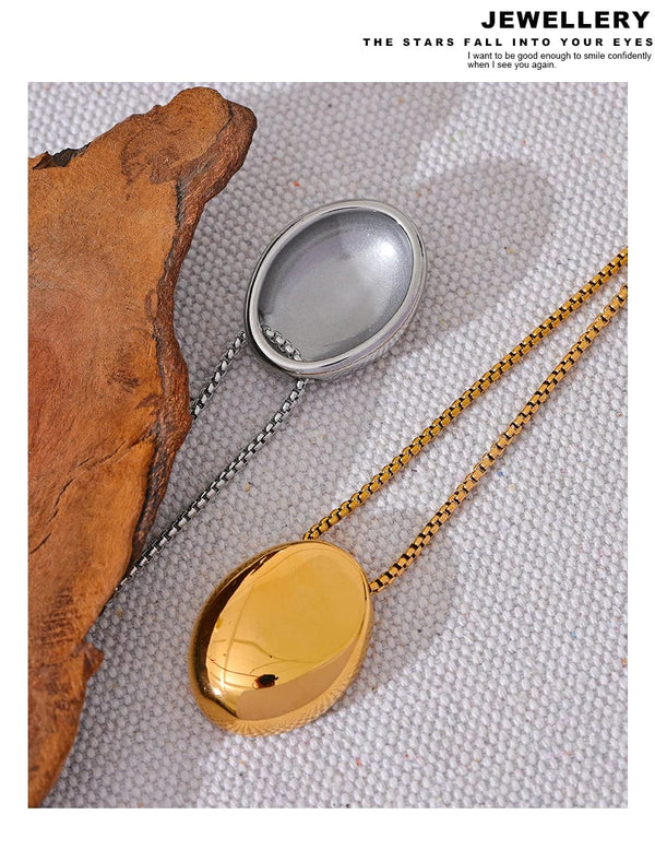 Planet Gates Yhpup 70cm Minimalist Long Unisex Sweater Chain Jewelry 316l Stainless Steel Oval Pendant Necklace for Men Women Waterproof