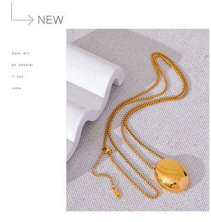 Planet Gates Yhpup 70cm Minimalist Long Unisex Sweater Chain Jewelry 316l Stainless Steel Oval Pendant Necklace for Men Women Waterproof