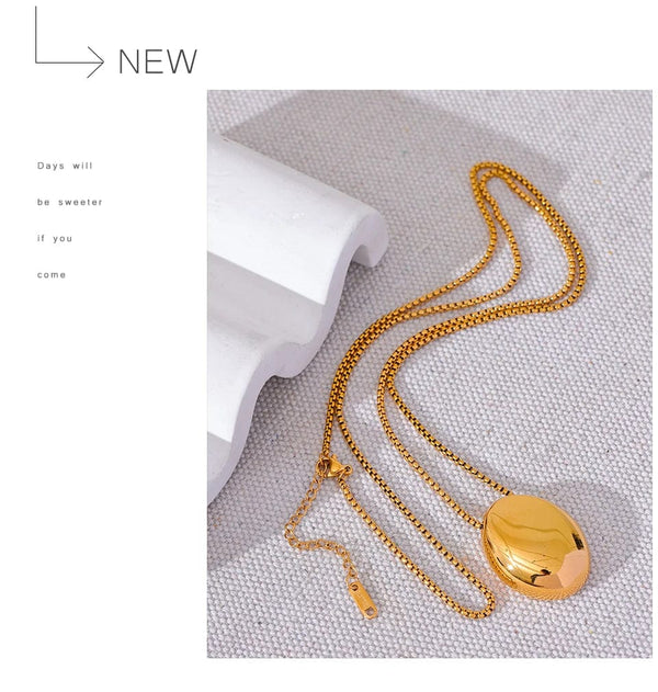Planet Gates Yhpup 70cm Minimalist Long Unisex Sweater Chain Jewelry 316l Stainless Steel Oval Pendant Necklace for Men Women Waterproof
