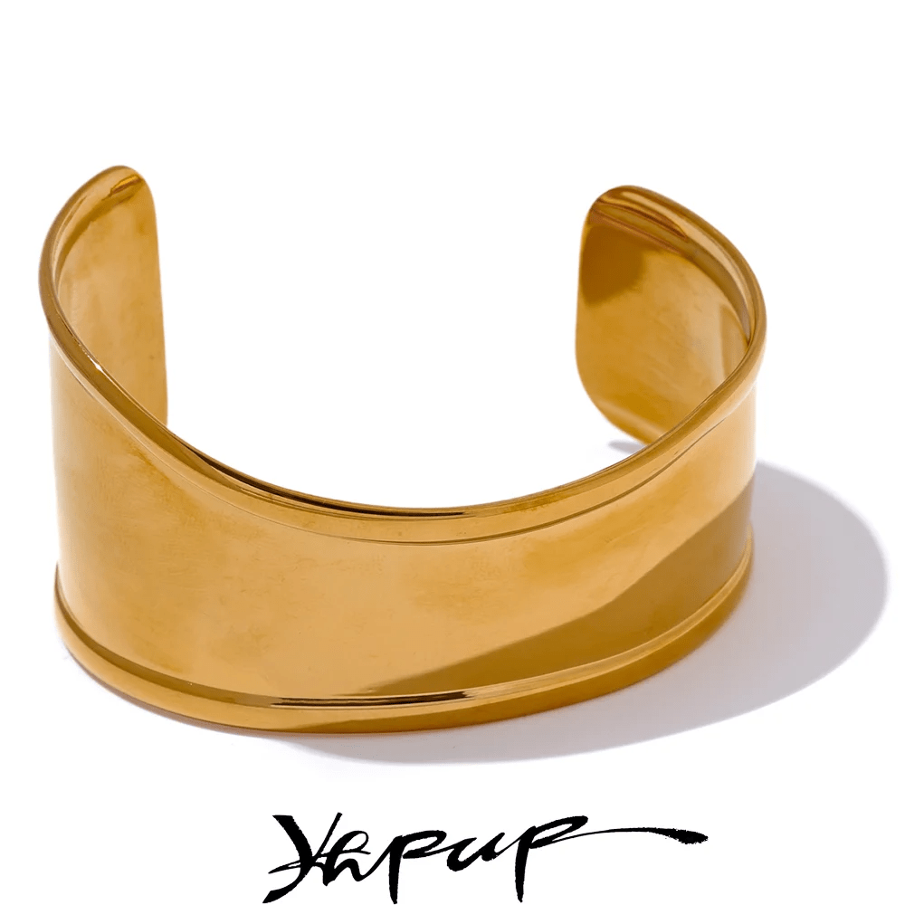 Planet Gates Yhpup High Quality Stainless Steel Metal Wide Cuff Open Bracelet Bangle Waterproof Texture Personalized Unisex Jewelry Bijoux