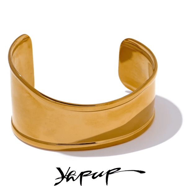 Planet Gates Yhpup High Quality Stainless Steel Metal Wide Cuff Open Bracelet Bangle Waterproof Texture Personalized Unisex Jewelry Bijoux