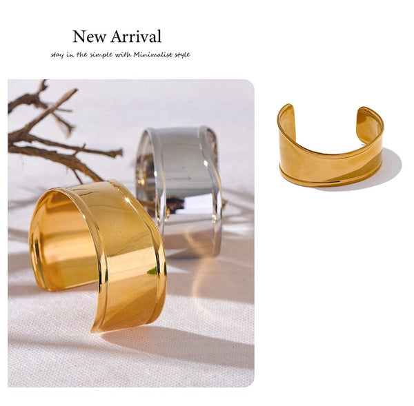 Planet Gates Yhpup High Quality Stainless Steel Metal Wide Cuff Open Bracelet Bangle Waterproof Texture Personalized Unisex Jewelry Bijoux