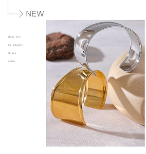 Planet Gates Yhpup High Quality Stainless Steel Metal Wide Cuff Open Bracelet Bangle Waterproof Texture Personalized Unisex Jewelry Bijoux