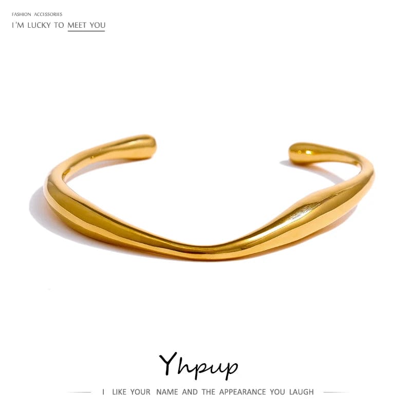 Planet Gates Yhpup Opening 316 Stainless Steel Wrist Bracelet Bangle Gold Color Minimalist Texture Statement Brand Jewelry for Women Party