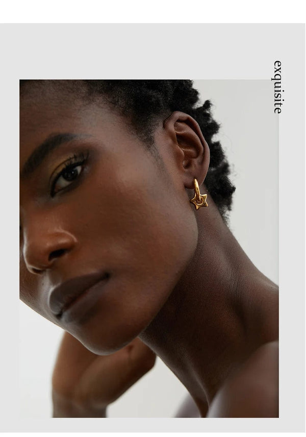 Planet Gates Yhpup Star Moon Heart Pendant Drop Hoop Huggie Earrings 18k Gold Plated Trendy Waterproof Stainless Steel Fashion Charm Jewelry