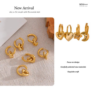 Planet Gates Yhpup Star Moon Heart Pendant Drop Hoop Huggie Earrings 18k Gold Plated Trendy Waterproof Stainless Steel Fashion Charm Jewelry