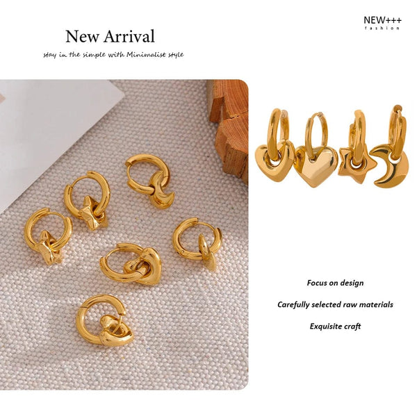 Planet Gates Yhpup Star Moon Heart Pendant Drop Hoop Huggie Earrings 18k Gold Plated Trendy Waterproof Stainless Steel Fashion Charm Jewelry