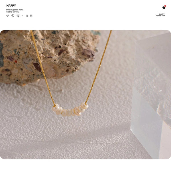 Planet Gates Yhpup Tarnish Free Natural Pearl Beads Chic Exquisite Necklace Thin Chain Stainless Steel Minimalist Charm Collar Jewelry Women