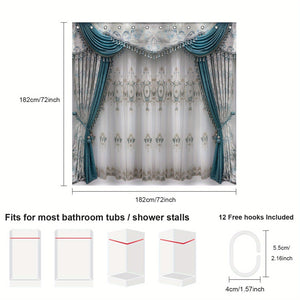 Planet Gates YL8308 / 1pc 1pc Window Drapery Printed Shower Curtain, Waterproof Shower Curtain Including Hooks, Decorative Bathtub Curtain, Bathroom Partition, Bathroom Accessories, Bathroom Decor