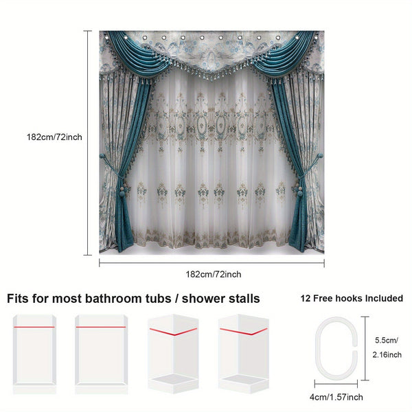 Planet Gates YL8308 / 1pc 1pc Window Drapery Printed Shower Curtain, Waterproof Shower Curtain Including Hooks, Decorative Bathtub Curtain, Bathroom Partition, Bathroom Accessories, Bathroom Decor